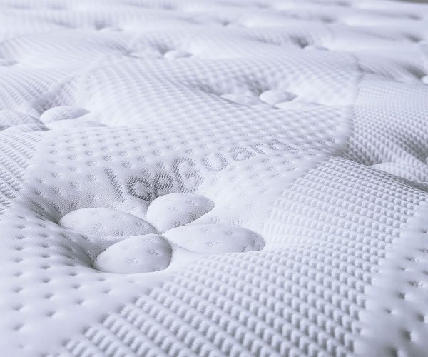 Very close up view of the detailing and patterns of a Hallo mattress